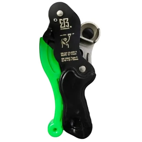 DOUBLE STOP DESCENDER WITH BREAK AND PULLY FOR CONTROLLED DECEND