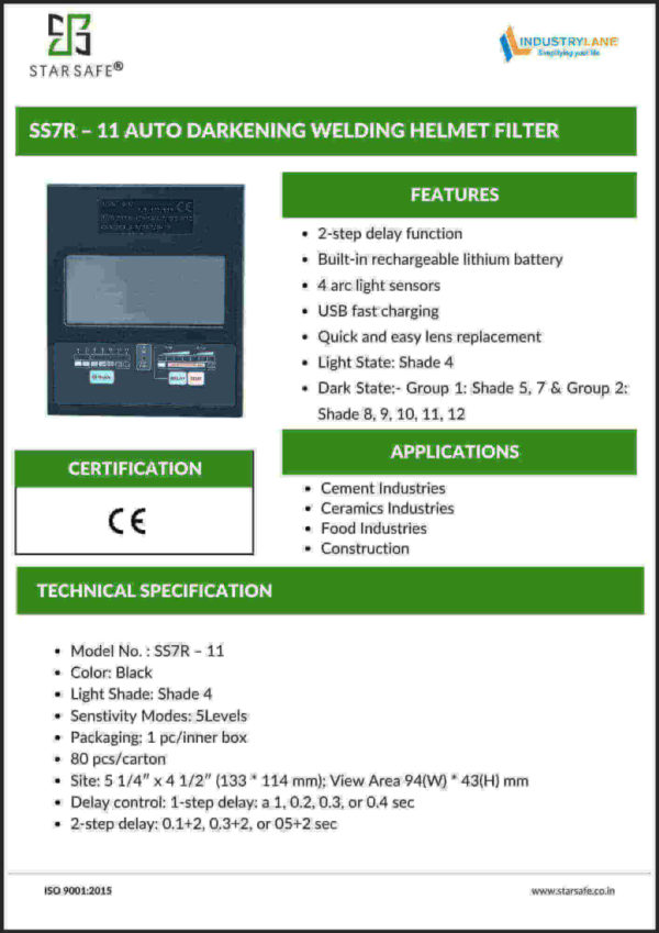 SS7R - 11 AUTO DARKENING WELDING HELMET FILTER