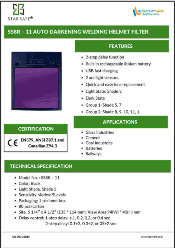 SS8R - 11 AUTO DARKENING WELDING HELMET FILTER